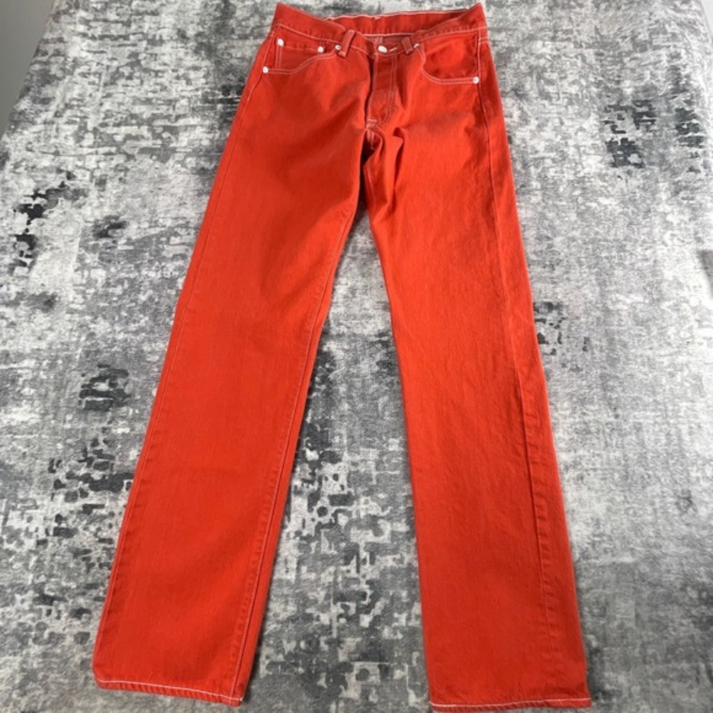 Levi's Mens‎ 33x36 501 Original Fit Jeans Vallent Poppy Red Solid Button Fly